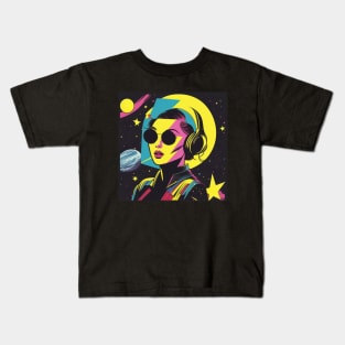 Retro Futurism Pop Art Girl with Retro Headphones Kids T-Shirt